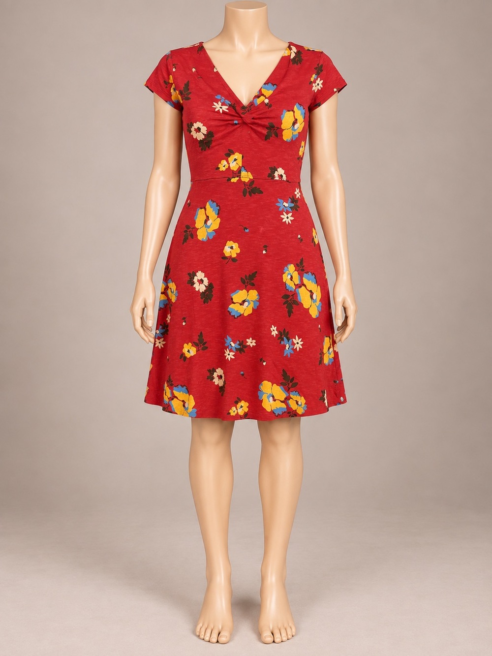 Toad&Co Rosalinda Red Floral Dress Women’s M Twist V Neck